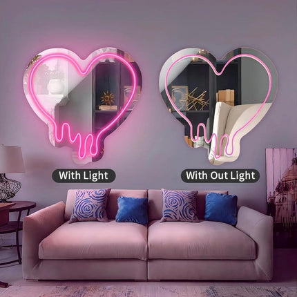 Pink Heart-Melting Neon Light Mirror, Decorative Wall Mirror