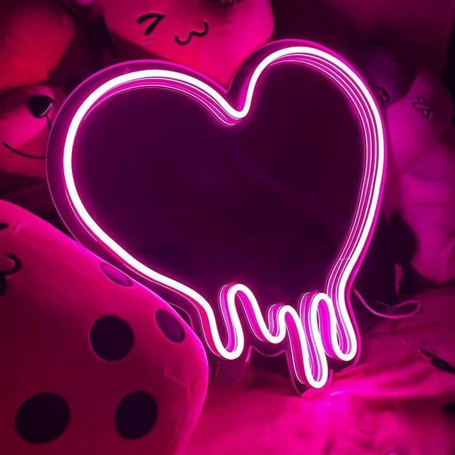 Pink Heart-Melting Neon Light Mirror, Decorative Wall Mirror