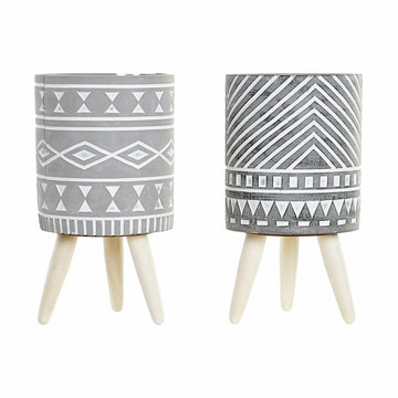 Planter DKD Home Decor Grey Cement White Pinewood Boho (14,3 x 14,3 x 26,2 cm) (2 Units)