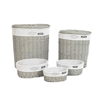 Set of Baskets DKD Home Decor White Grey wicker 51 x 37 x 56 cm 52 x 38 x 57 cm 5 Pieces