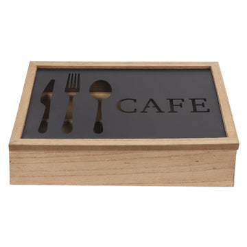 Cutlery Organiser DKD Home Decor Brown Black Metal MDF Wood Vintage 25 x 18 x 6 cm