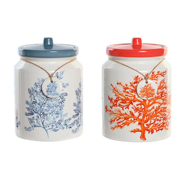 Tin DKD Home Decor Blue Coral Fuchsia White Dolomite (2 Units) (15 x 15 x 22 cm)