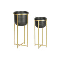 Set of Planters DKD Home Decor 28,5 x 28,5 x 65,5 cm 28 x 28 x 65 cm Black Golden Metal
