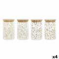 Tin DKD Home Decor Bamboo Borosilicate Glass Shabby Chic 1 L 10 x 10 x 17 cm (4 Units)