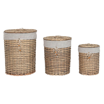 Set of Baskets Home ESPRIT Beige Natural wicker 45 x 45 x 55 cm 3 Pieces