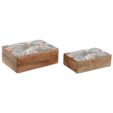 Jewelry box Home ESPRIT Green Orange Mango wood 25,5 x 18 x 8,5 cm (2 Pieces)
