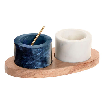 Salt and Pepper Shakers Home ESPRIT White Black Natural Stainless steel Acacia 20 X 10 X 7,6 CM