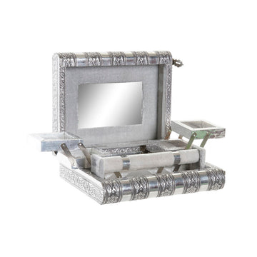 Jewelry box Home ESPRIT Silver Natural Wood Aluminium 22,5 x 18,8 x 7,6 cm