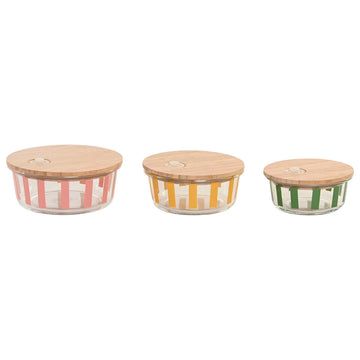 Lunch box Home ESPRIT Yellow Green Coral Crystal Borosilicate Glass Stripes Modern 900 ml