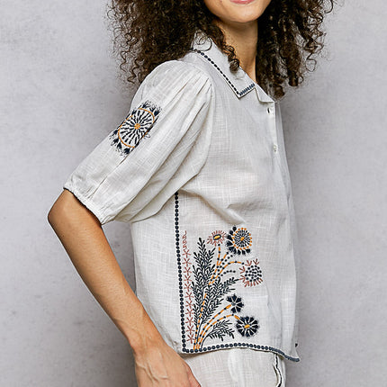 POL Embroidered Floral Shirt