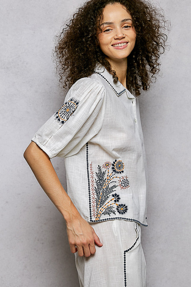 POL Embroidered Floral Shirt