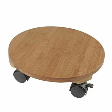 Flowerpot Standt with Wheels Nature Bamboo (Ø 30 x 8 cm)
