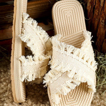 Vada Woven Tassel Flat Slippers