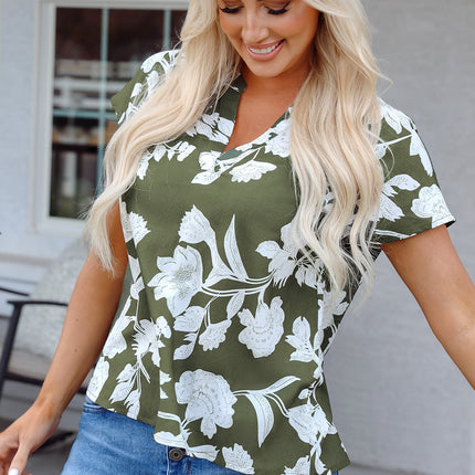 Floral Split Neck Blouse