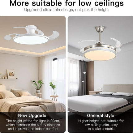 42 Inch Retractable Ceiling Fan Featuring Lighting