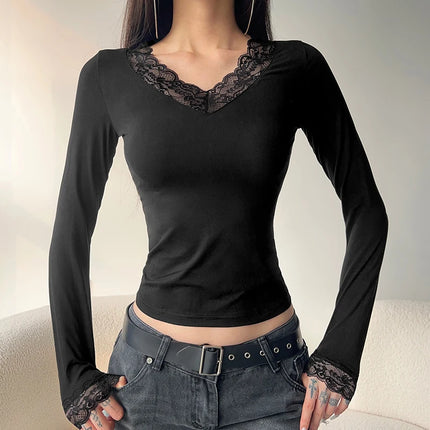 Women's Lace Patchwork V-Neck Top