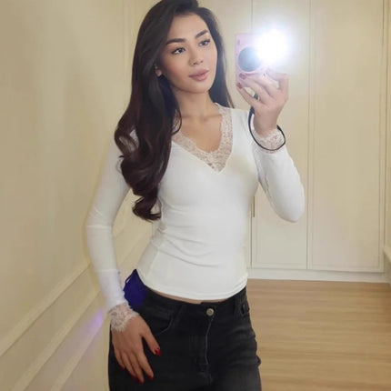 Women's Lace Patchwork V-Neck Top