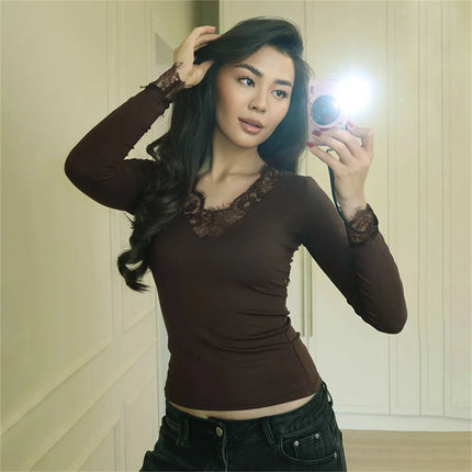 Women's Lace Patchwork V-Neck Top