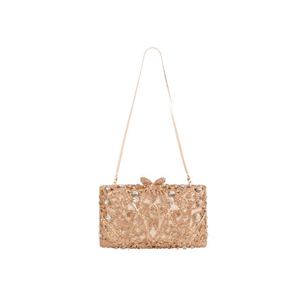 Gold Crystal Embellished Clutch Bag