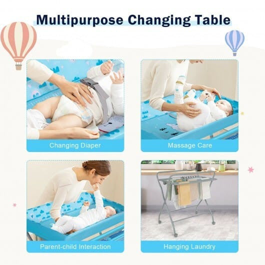 Baby Changing Table with Safety Belt and 4-side Defence-Gray