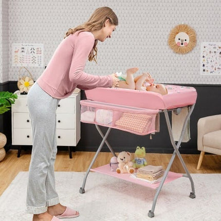 Baby Changing Table with Safety Belt and 4-side Defence-Gray
