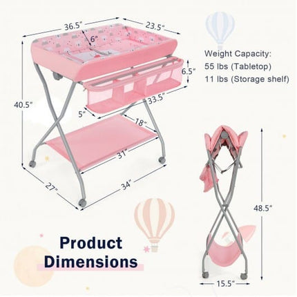 Baby Changing Table with Safety Belt and 4-side Defence-Gray