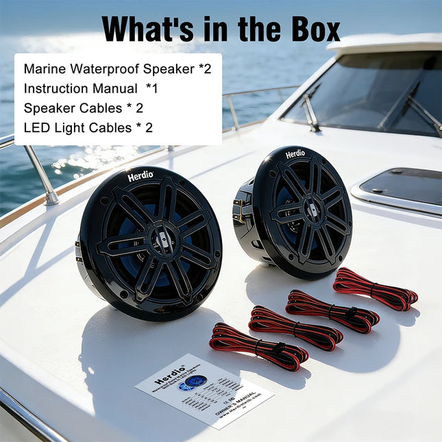 8-Inch Waterproof Marine Speakers with Blue LED Lights