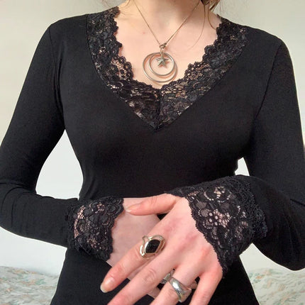 Women's Lace Patchwork V-Neck Top