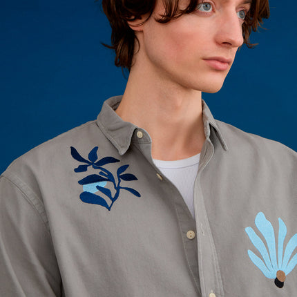 Grey Abstract Floral Cotton Shirt