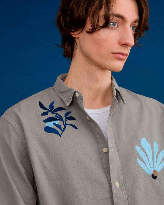 Grey Abstract Floral Cotton Shirt