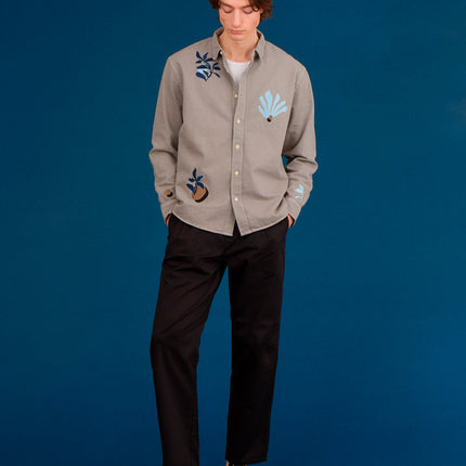 Grey Abstract Floral Cotton Shirt