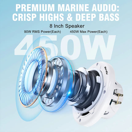 8-Inch Waterproof Marine Speakers with Blue LED Lights