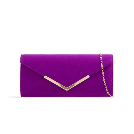 Purple Suede Envelope Clutch Bag