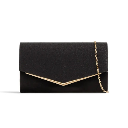 Black Glitter Envelope Clutch Bag