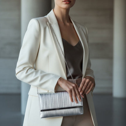 Silver Pleated Clutch Bag