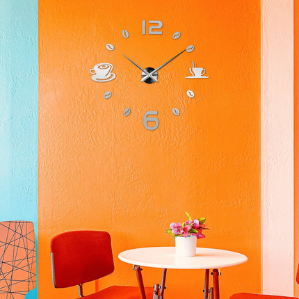 Modern Frameless Wall Clock Coffee Time 3D Sticker Number Wall Clocks ~5403