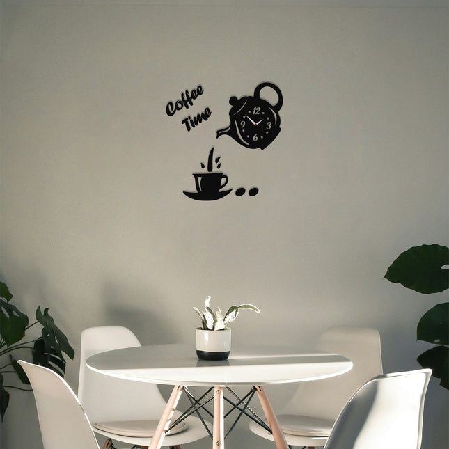 Coffee Cup Teapot DIY Acrylic 3D Decorative Wall Clock ~5415
