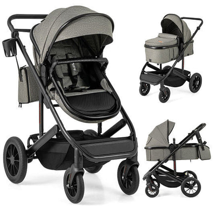 3-in-1 Folding Convertible Newborn Stroller with Detachable Bassinet-Black