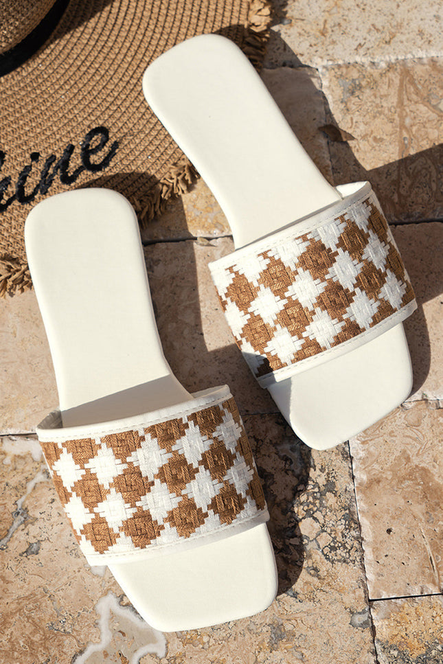 Woven Plaid Square Toe Slippers