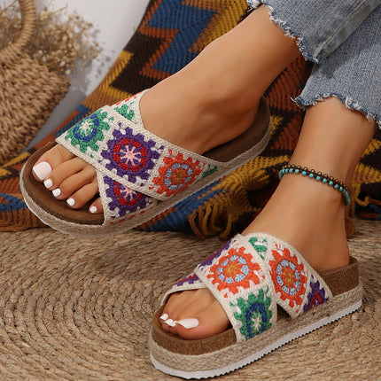 Geometric Woven Platform Slippers