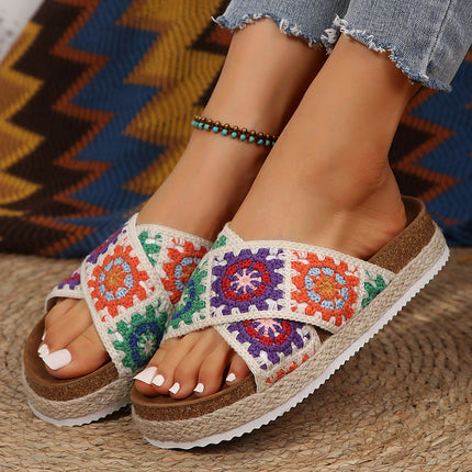 Geometric Woven Platform Slippers