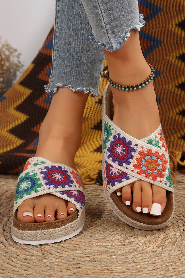 Geometric Woven Platform Slippers