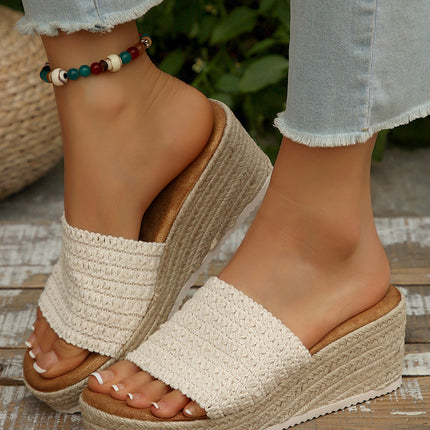 Woven Wide Band Platform Slippers