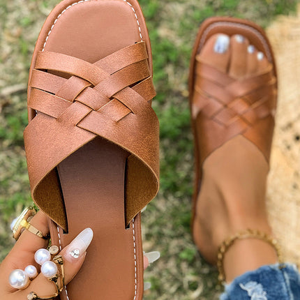 Ana Crossed Woven Flat Slippers