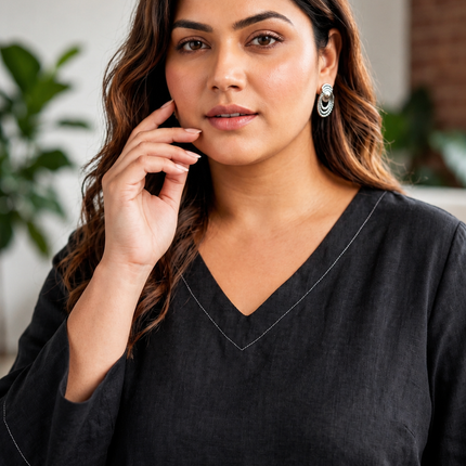 Black Linen Tunic Top for Women