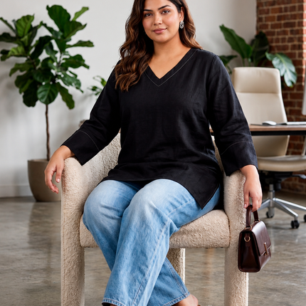 Black Linen Tunic Top for Women