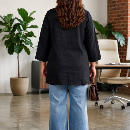 Black Linen Tunic Top for Women