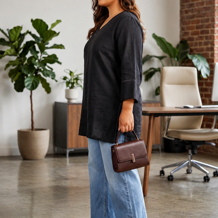 Black Linen Tunic Top for Women