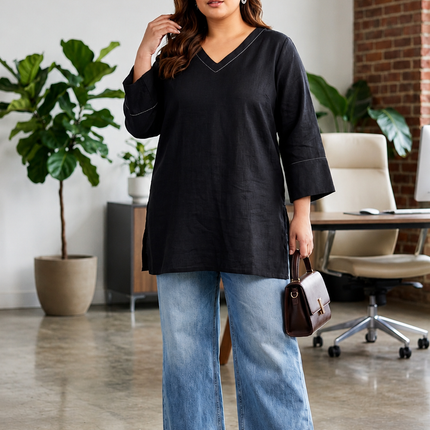 Black Linen Tunic Top for Women