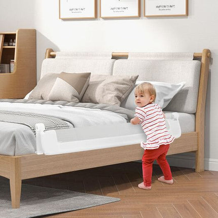 60-Inch Foldable Bed Rail Swing Down Baby Bed Guard Rail with Adjustable Safety Strap-Grey
